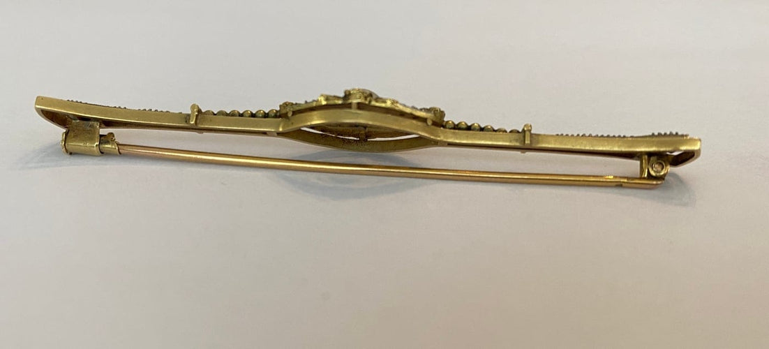 Broche Belle Époque - Broche en or jaune 18k, perle et diamants 58 Facettes brooch