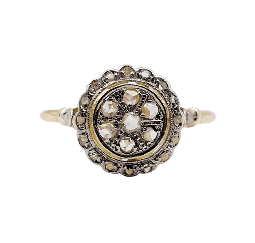 Bague 58.5 Bague cible Art déco en or 18k, platine et diamants 58 Facettes A07622