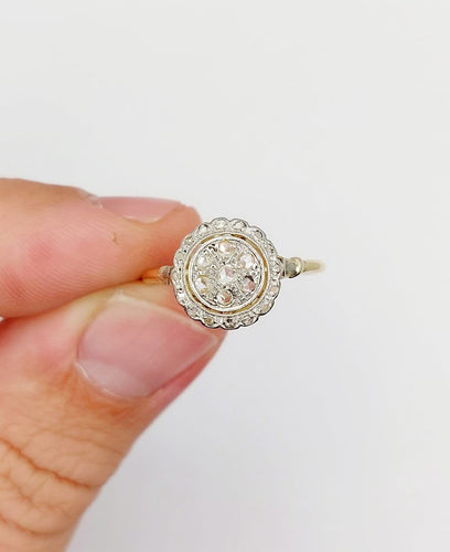 Bague 58.5 Bague cible Art déco en or 18k, platine et diamants 58 Facettes A07622