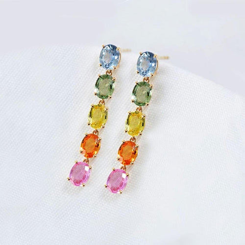 Boucles d'oreilles Boucles d'oreilles en or 18k et saphirs arc-en-ciel 2,40 ct 58 Facettes GER1018YG_20260928