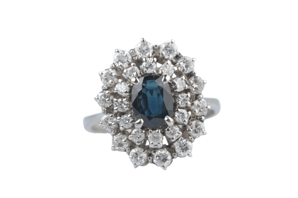 Bague 56.5 Bague en or blanc 18k avec saphir ovale et diamants 58 Facettes BG SAPHDIAMVIN-107
