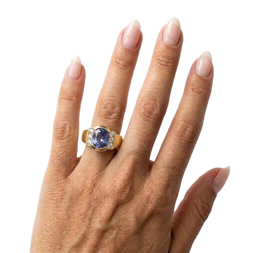 Bague 60 Bague en or jaune 750, saphir et diamants 58 Facettes G4037