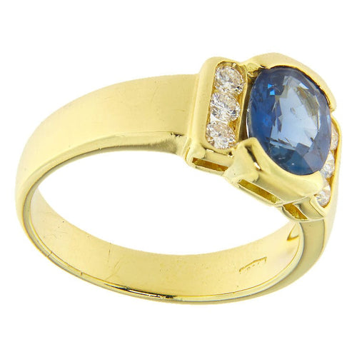 Bague 60 Bague en or jaune 750, saphir et diamants 58 Facettes G4037