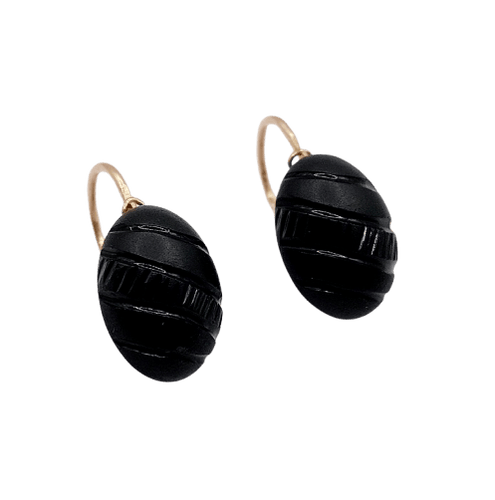 Boucles d'oreilles Dormeuses antiques en or 18k et cabochons de jais 58 Facettes A07866