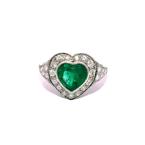 Bague 54 Bague vintage en platine avec émeraude colombienne cœur 58 Facettes 50533