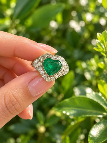 Bague 54 Bague vintage en platine avec émeraude colombienne cœur 58 Facettes 50533