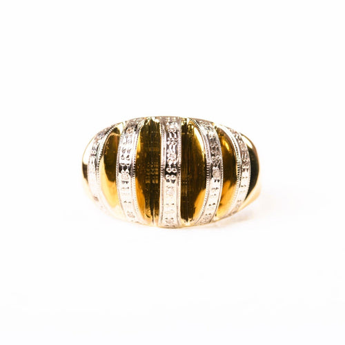 Bague 56 Bague dôme vintage en or jaune, platine et diamants 58 Facettes LMB-395