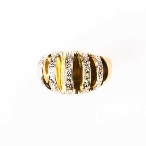 Bague 56 Bague dôme vintage en or jaune, platine et diamants 58 Facettes LMB-395