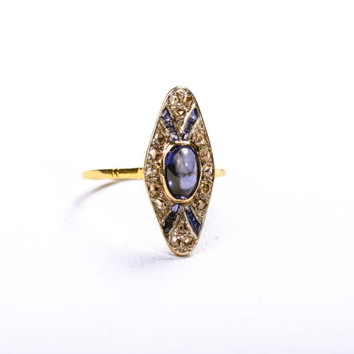 Bague 53 Art déco - Bague marquise en or 750, saphirs synthétiques et diamants 58 Facettes LMB-398