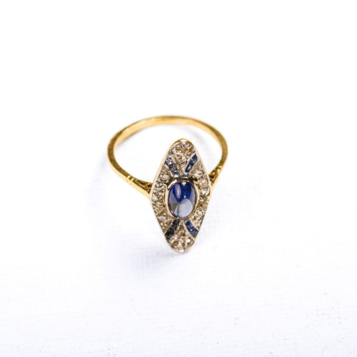 Bague 53 Art déco - Bague marquise en or 750, saphirs synthétiques et diamants 58 Facettes LMB-398