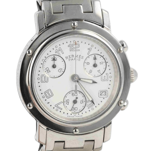 Montre Hermès Clipper - Montre chronographe en acier 58 Facettes MT46097