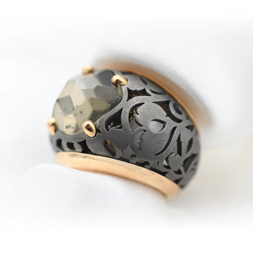 Bague 51 Pomellato Arabesque - Bague en titane et or avec quartz fumé 58 Facettes 535I26_M