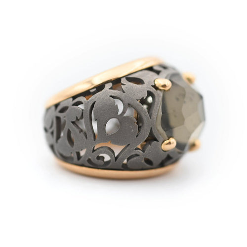 Bague 51 Pomellato Arabesque - Bague en titane et or avec quartz fumé 58 Facettes 535I26_M