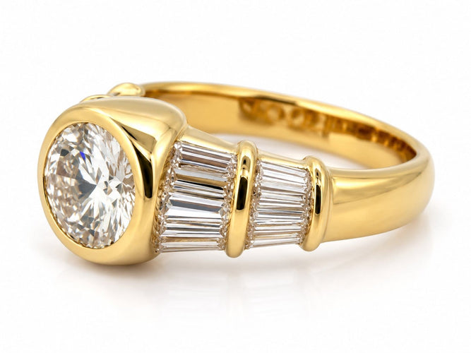 Bague 53 Dubaï - Bague solitaire en or jaune 18 carats et diamants 58 Facettes Dub