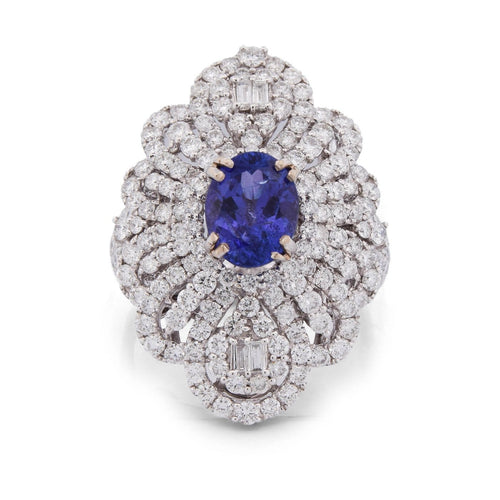 Bague 54 Bague en or blanc 18 kt, tanzanite et diamants 58 Facettes AN46 (00239)