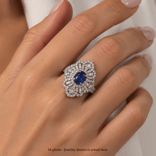 Bague 54 Bague en or blanc 18 kt, tanzanite et diamants 58 Facettes AN46 (00239)