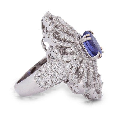 Bague 54 Bague en or blanc 18 kt, tanzanite et diamants 58 Facettes AN46 (00239)