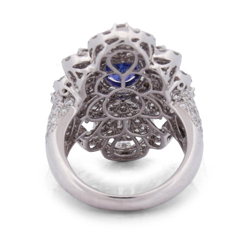 Bague 54 Bague en or blanc 18 kt, tanzanite et diamants 58 Facettes AN46 (00239)