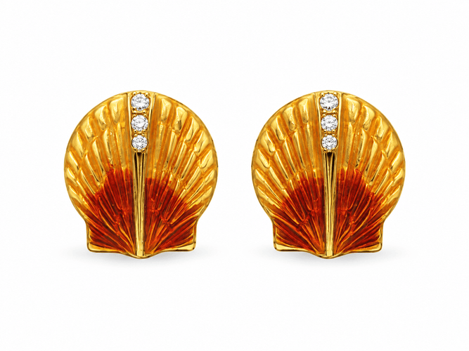 Boucles d'oreilles Boucles d’oreilles vintage coquillage en or jaune 18K et diamants 58 Facettes 26596