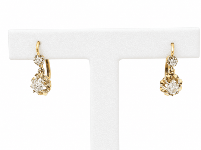 Boucles d'oreilles Art nouveau - Dormeuses en or jaune et blanc 18k, diamants 58 Facettes