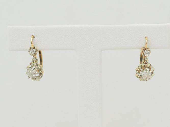 Boucles d'oreilles Art nouveau - Dormeuses en or jaune et blanc 18k, diamants 58 Facettes
