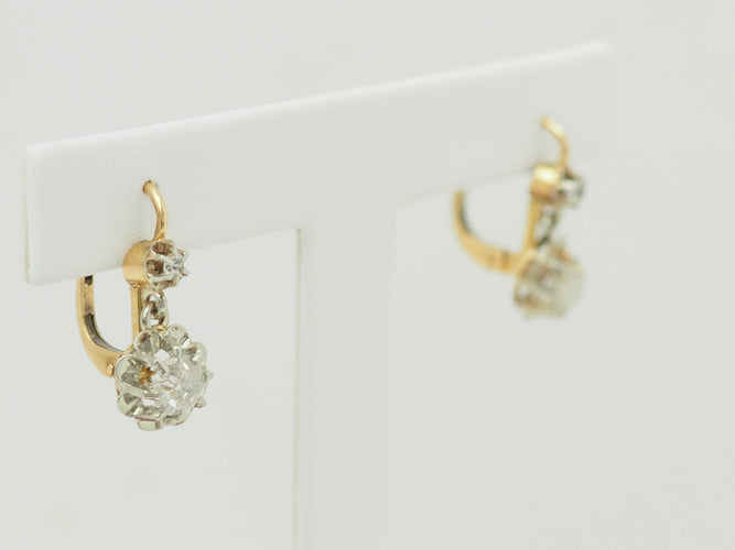 Boucles d'oreilles Art nouveau - Dormeuses en or jaune et blanc 18k, diamants 58 Facettes