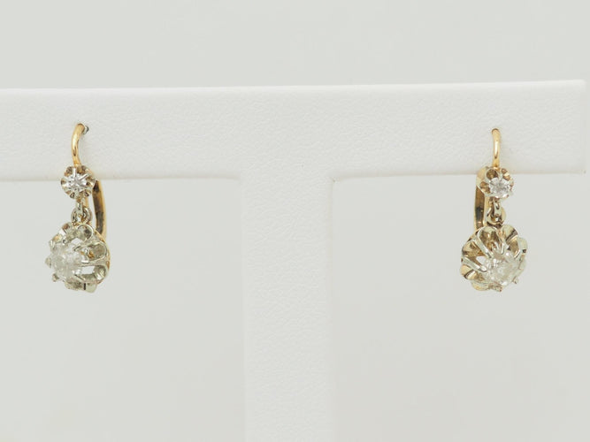Boucles d'oreilles Art nouveau - Dormeuses en or jaune et blanc 18k, diamants 58 Facettes