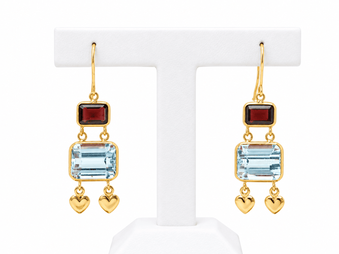 Boucles d'oreilles Boucles d'oreilles pendantes en or jaune 18K, aigues-marines et grenats 58 Facettes 32333
