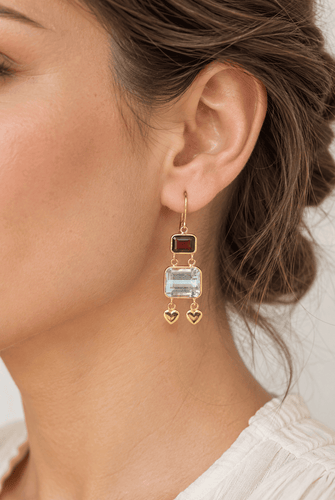Boucles d'oreilles Boucles d'oreilles pendantes en or jaune 18K, aigues-marines et grenats 58 Facettes 32333