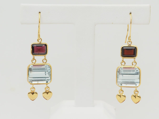 Boucles d'oreilles Boucles d'oreilles pendantes en or jaune 18K, aigues-marines et grenats 58 Facettes 32333