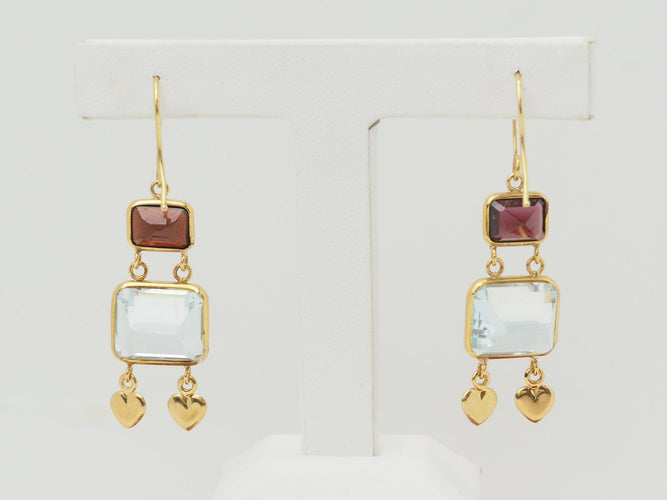 Boucles d'oreilles Boucles d'oreilles pendantes en or jaune 18K, aigues-marines et grenats 58 Facettes 32333
