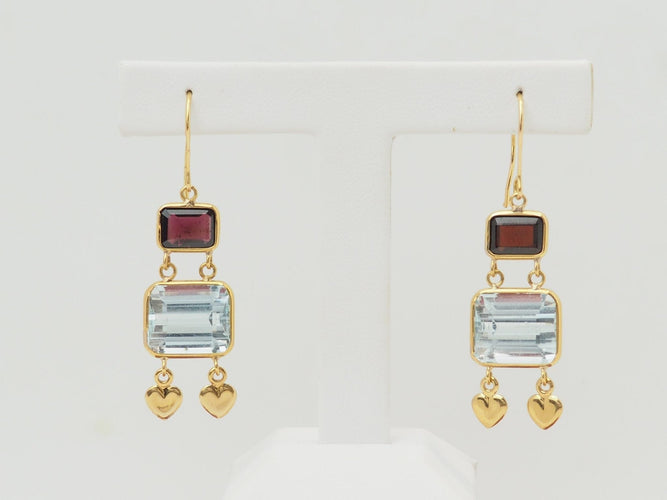 Boucles d'oreilles Boucles d'oreilles pendantes en or jaune 18K, aigues-marines et grenats 58 Facettes 32333