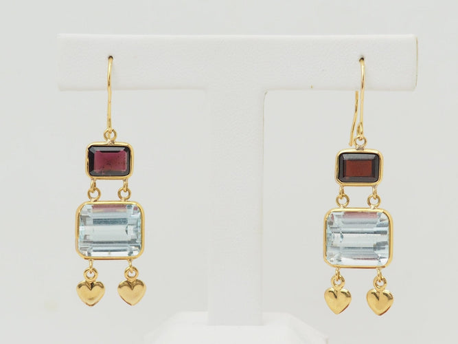Boucles d'oreilles Boucles d'oreilles pendantes en or jaune 18K, aigues-marines et grenats 58 Facettes 32333