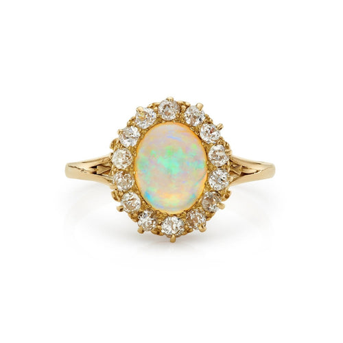 Bague 51 Bague victorienne en opale, diamants taille ancienne et or jaune 18k 58 Facettes VI-0001