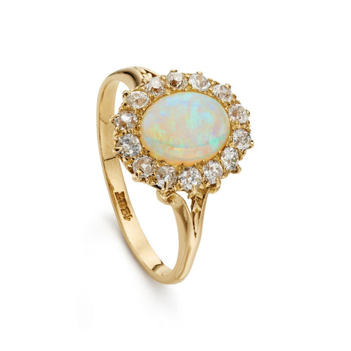 Bague 51 Bague victorienne en opale, diamants taille ancienne et or jaune 18k 58 Facettes VI-0001