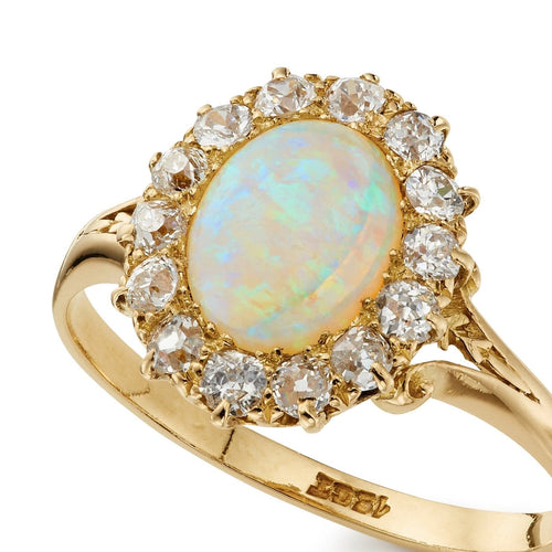 Bague 51 Bague victorienne en opale, diamants taille ancienne et or jaune 18k 58 Facettes VI-0001