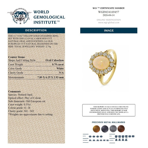 Bague 51 Bague victorienne en opale, diamants taille ancienne et or jaune 18k 58 Facettes VI-0001