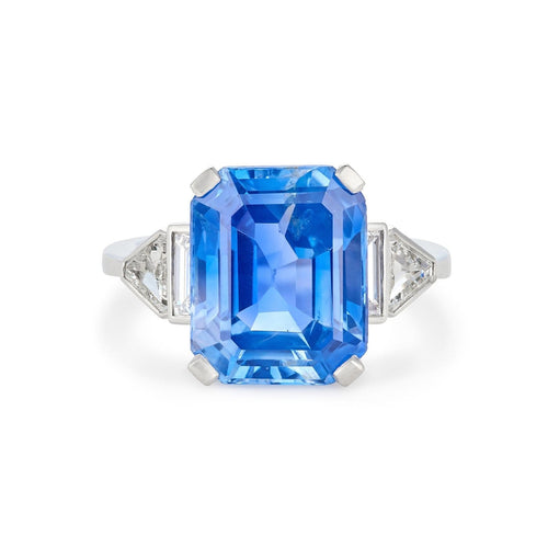 Bague 52 Bague de style Art déco en platine avec saphir de Ceylan non chauffé de 8,43 ct 58 Facettes EW-0025
