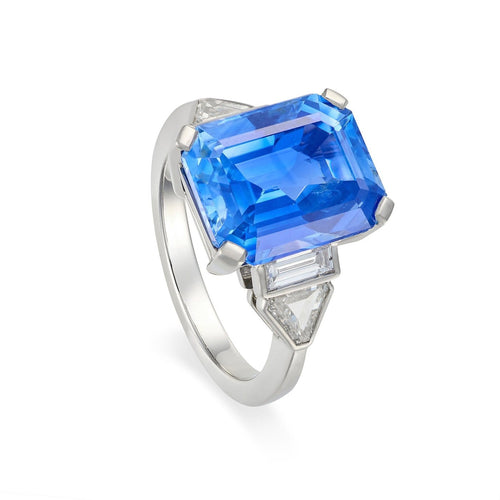Bague 52 Bague de style Art déco en platine avec saphir de Ceylan non chauffé de 8,43 ct 58 Facettes EW-0025