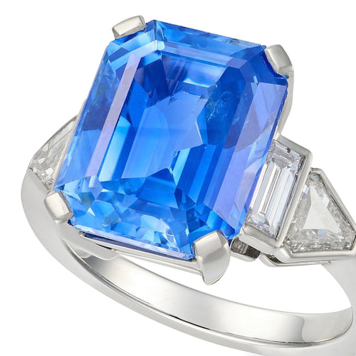 Bague 52 Bague de style Art déco en platine avec saphir de Ceylan non chauffé de 8,43 ct 58 Facettes EW-0025