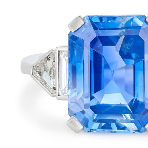 Bague 52 Bague de style Art déco en platine avec saphir de Ceylan non chauffé de 8,43 ct 58 Facettes EW-0025