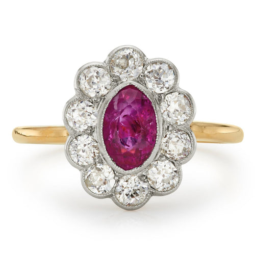 Bague 54 Bague édouardienne de fiançailles, rubis birman 1 ct et diamants taille ancienne 1 ct 58 Facettes VI-0003