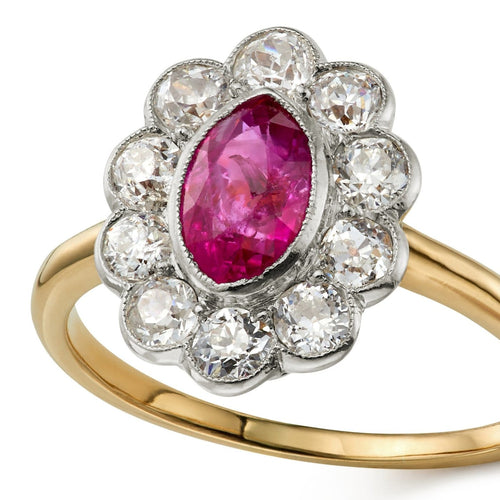 Bague 54 Bague édouardienne de fiançailles, rubis birman 1 ct et diamants taille ancienne 1 ct 58 Facettes VI-0003