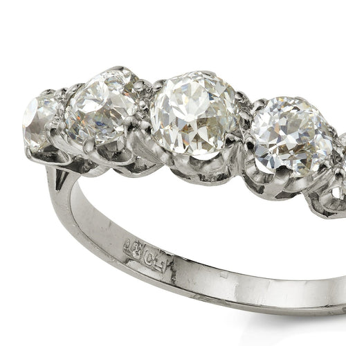 Bague 52 Bague de fiançailles édouardienne cinq pierres en or blanc 18k et diamants taille ancienne 58 Facettes VI-0004