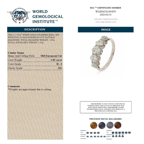 Bague 52 Bague de fiançailles édouardienne cinq pierres en or blanc 18k et diamants taille ancienne 58 Facettes VI-0004