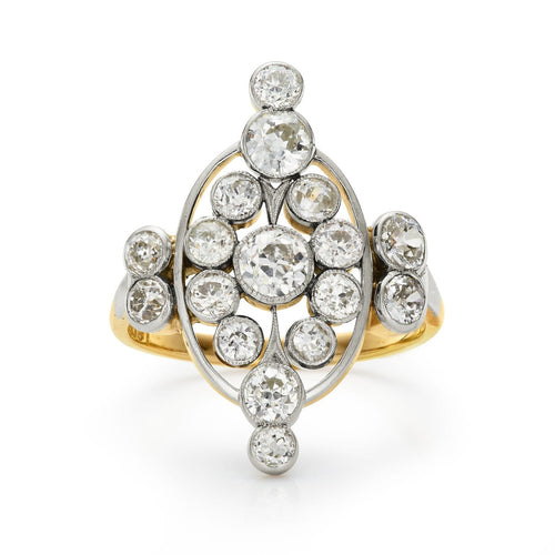 Bague 54 Art déco - Bague cocktail en or jaune et blanc 18k, diamants taille ancienne 58 Facettes VI-0005