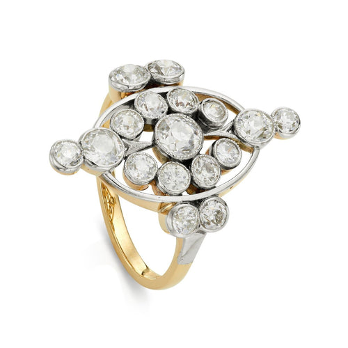 Bague 54 Art déco - Bague cocktail en or jaune et blanc 18k, diamants taille ancienne 58 Facettes VI-0005