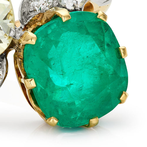 Bague 54 Bague Toi et Moi édouardienne en or jaune 18k et platine, émeraude colombienne et diamants 58 Facettes VI-0007