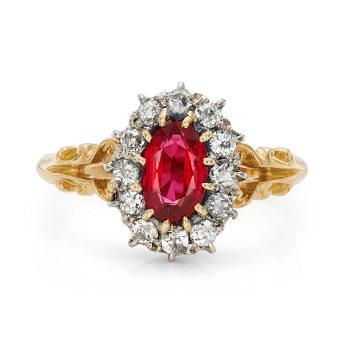 Bague 57 Bague victorienne en or jaune 18k, rubis et diamants taille ancienne 58 Facettes VI-0010