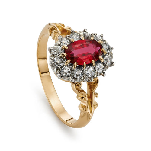 Bague 57 Bague victorienne en or jaune 18k, rubis et diamants taille ancienne 58 Facettes VI-0010